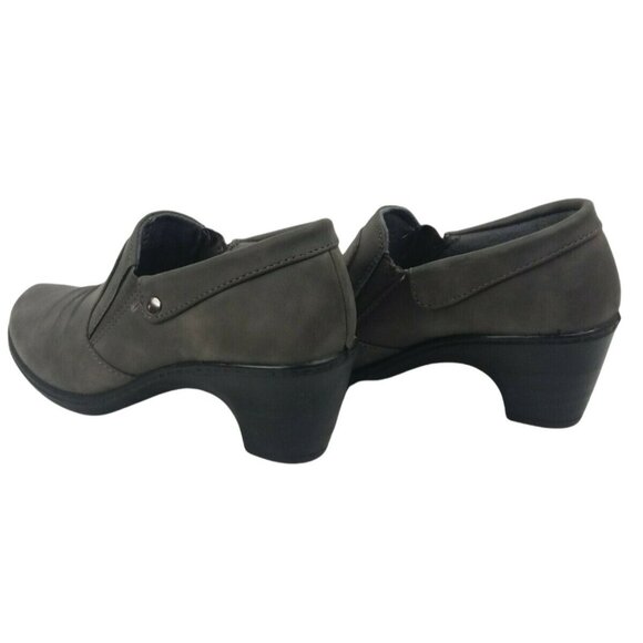 Fallcore Gray Faux Suede Ankle Booties Clog Shoe Size 6.5 Comfort Wave Sleek Mod - Picture 8 of 11